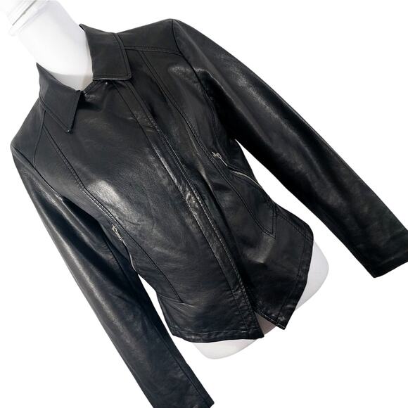 Linea by Louis Dell'Olio Jackets & Blazers - LINEA! RICH BLACK GENUINE LEATHER & KNIT ZIPPER FRONT JACKET, BLAZER! SZ 18W